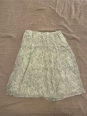 Sage Floral Tiered Midi Skirt